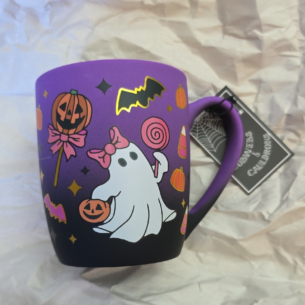 Viral Cobweb & Caukdeon Purple Halloween Ghost Mug